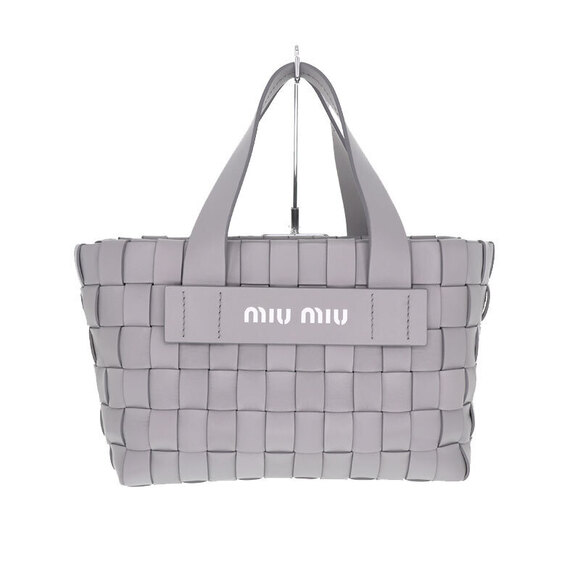 Miu Miu Handbags - Miu Miu Handbag Shoulder Bag Nappa Intrecciato Leather Gray Cloud